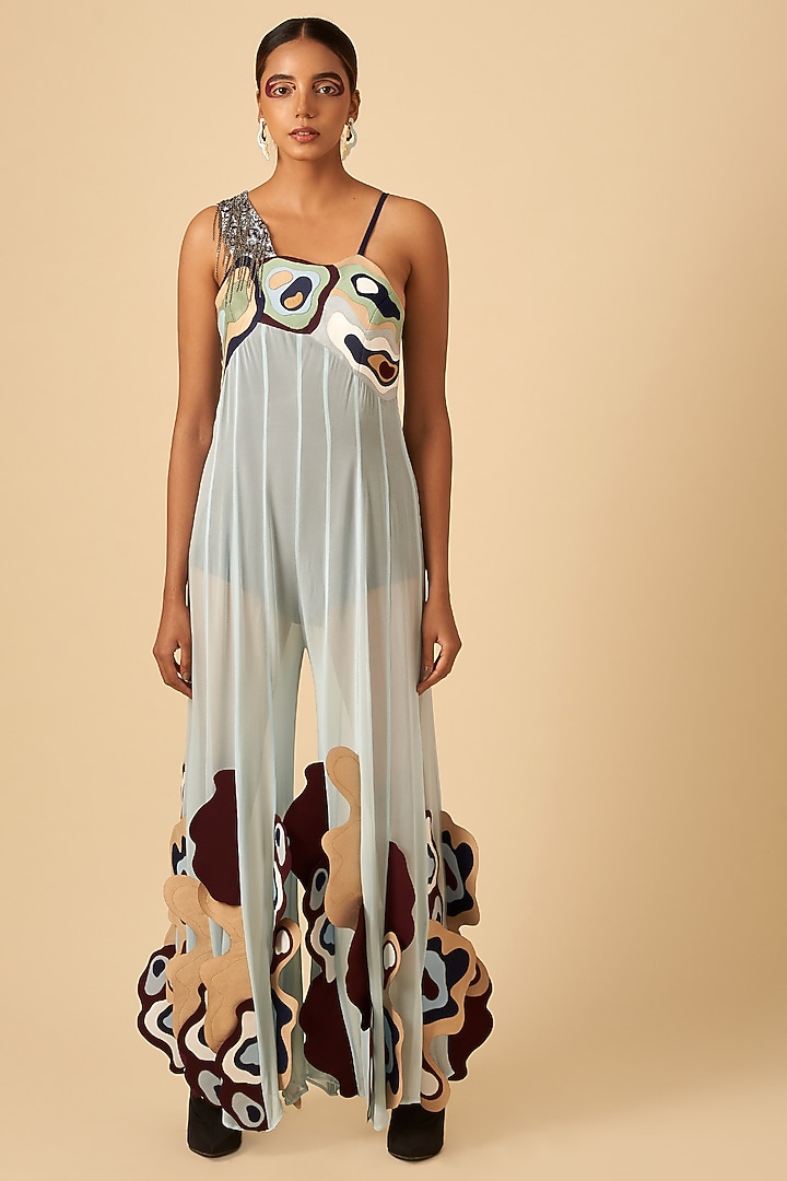 Baby Blue Embroidered Jumpsuit by SIDDHANT AGRAWAL at Pernia's Pop Up Shop