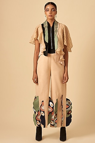 Beige Embroidered Flute Top by SIDDHANT AGRAWAL