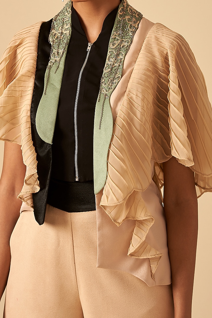 Beige Embroidered Flute Top by SIDDHANT AGRAWAL at Pernia's Pop Up Shop