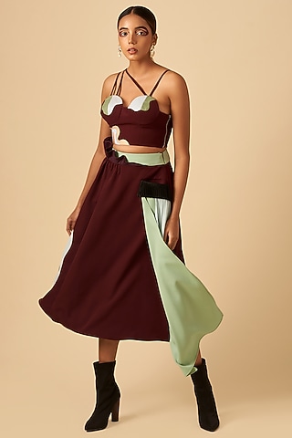 Maroon Embroidered Bustier by SIDDHANT AGRAWAL