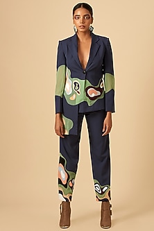 Navy Blue Embroidered Suit Jacket by SIDDHANT AGRAWAL-LAYERINGS