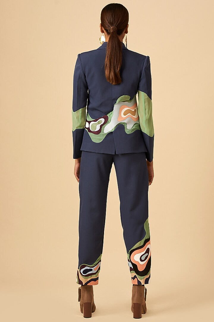 Navy Blue Embroidered Suit Jacket by SIDDHANT AGRAWAL at Pernia's Pop Up Shop