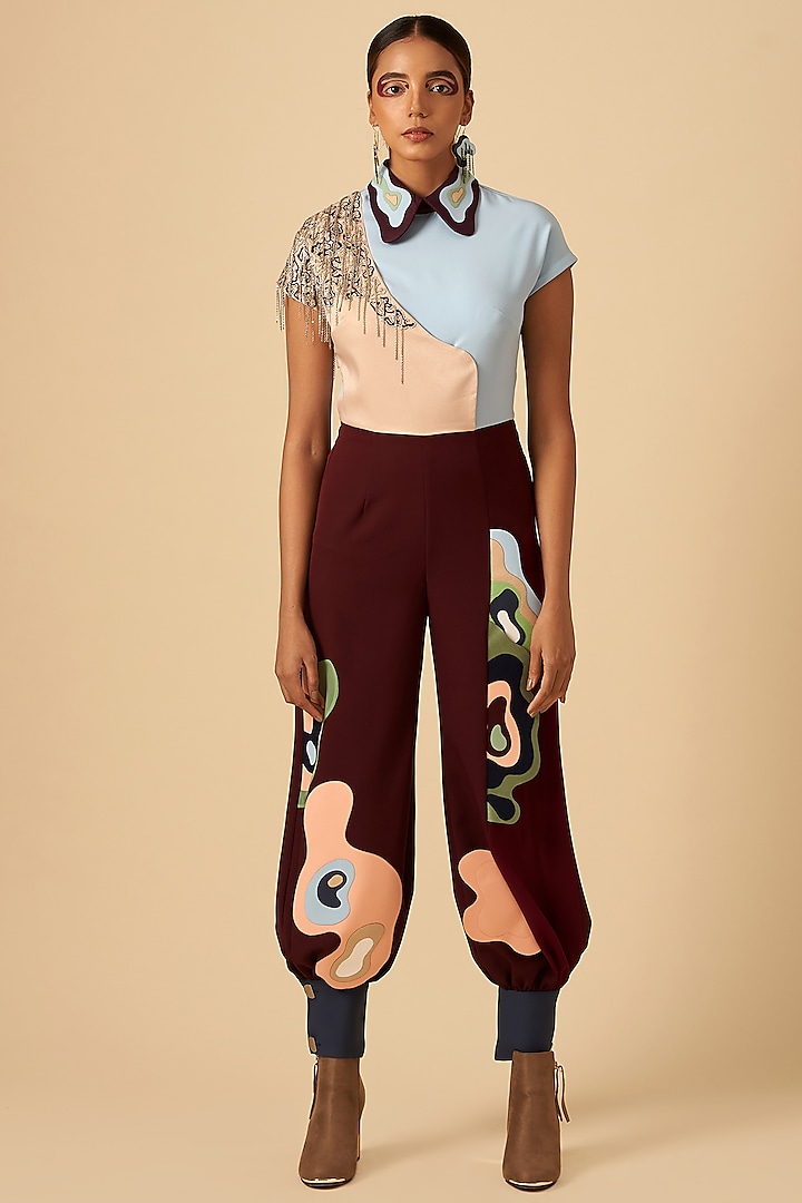 Maroon Embroidered Jumpsuit by SIDDHANT AGRAWAL at Pernia's Pop Up Shop