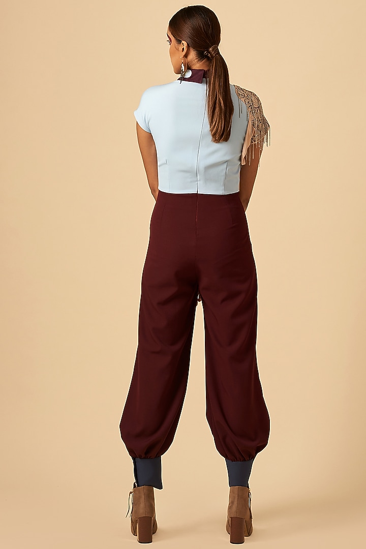 Maroon Embroidered Jumpsuit by SIDDHANT AGRAWAL at Pernia's Pop Up Shop