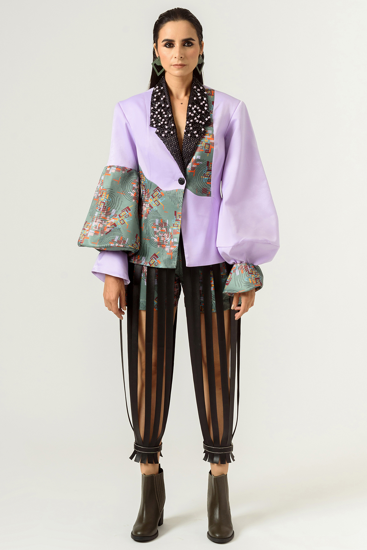 Lilac & Hedge Green Printed Blazer by SIDDHANT AGRAWAL