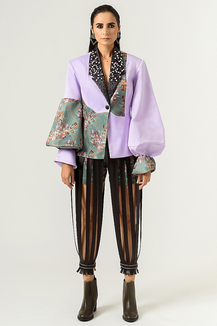 Lilac & Hedge Green Printed Blazer by SIDDHANT AGRAWAL