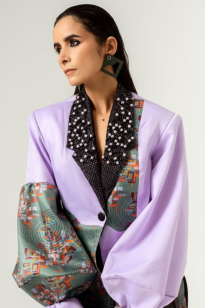 Lilac & Hedge Green Printed Blazer by SIDDHANT AGRAWAL at Pernia's Pop Up Shop