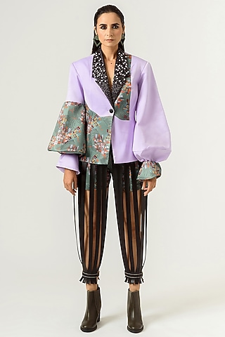 Black & Hedge Green Printed Strapped Trousers by SIDDHANT AGRAWAL
