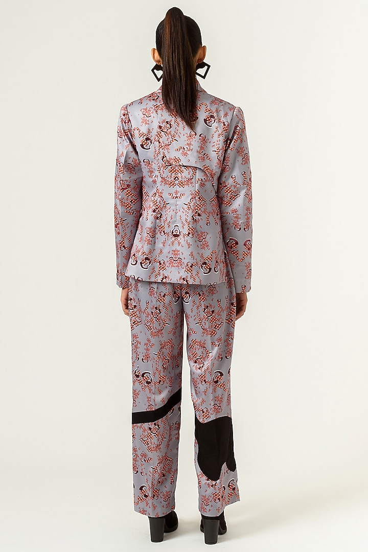 Lilac Grey Printed Tasseled Blazer by SIDDHANT AGRAWAL at Pernia's Pop Up Shop