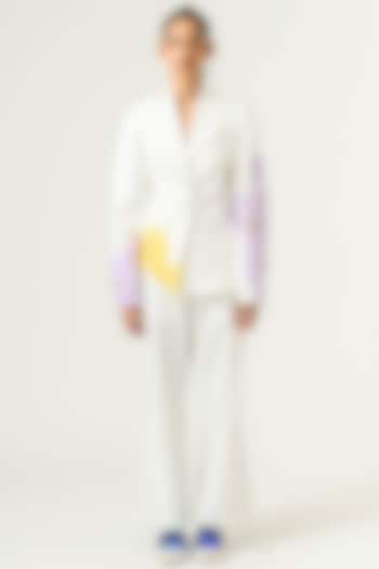 Ivory & Lilac Hand Embroidered Blazer by SIDDHANT AGRAWAL