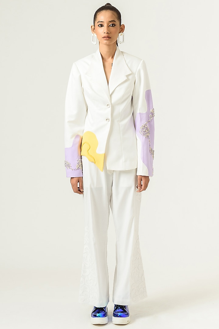 Ivory & Lilac Hand Embroidered Blazer by SIDDHANT AGRAWAL