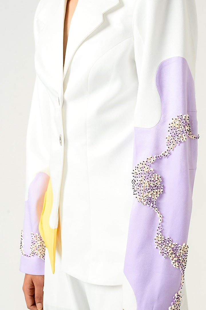 Ivory & Lilac Hand Embroidered Blazer by SIDDHANT AGRAWAL at Pernia's Pop Up Shop