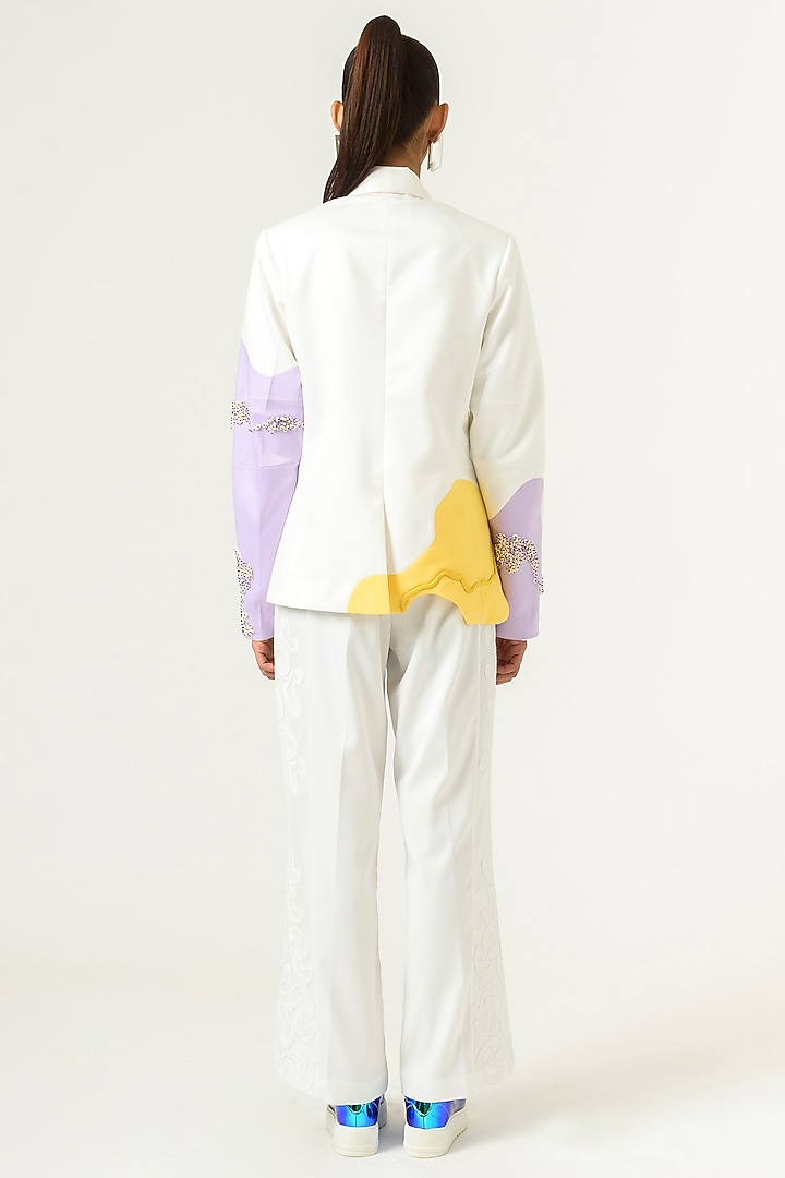 Ivory Patchwork Embroidered Wide-Leg Trousers by SIDDHANT AGRAWAL at Pernia's Pop Up Shop