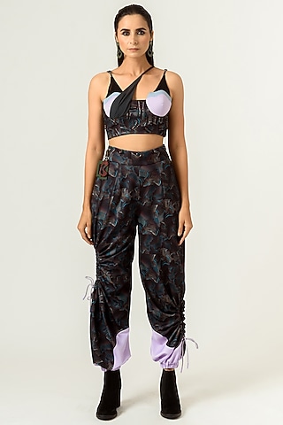 Black & Lilac Printed Bustier by SIDDHANT AGRAWAL
