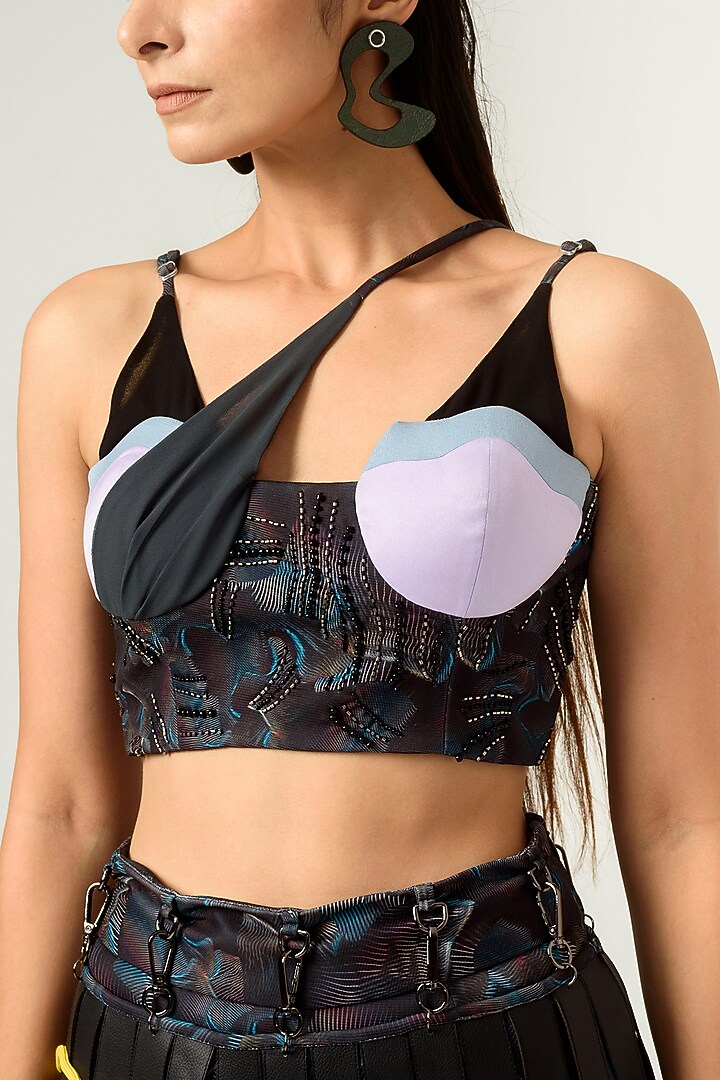 Black & Lilac Printed Bustier by SIDDHANT AGRAWAL at Pernia's Pop Up Shop