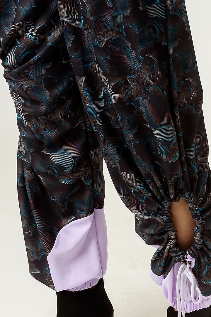 Black & Lilac Printed Trousers by SIDDHANT AGRAWAL at Pernia's Pop Up Shop
