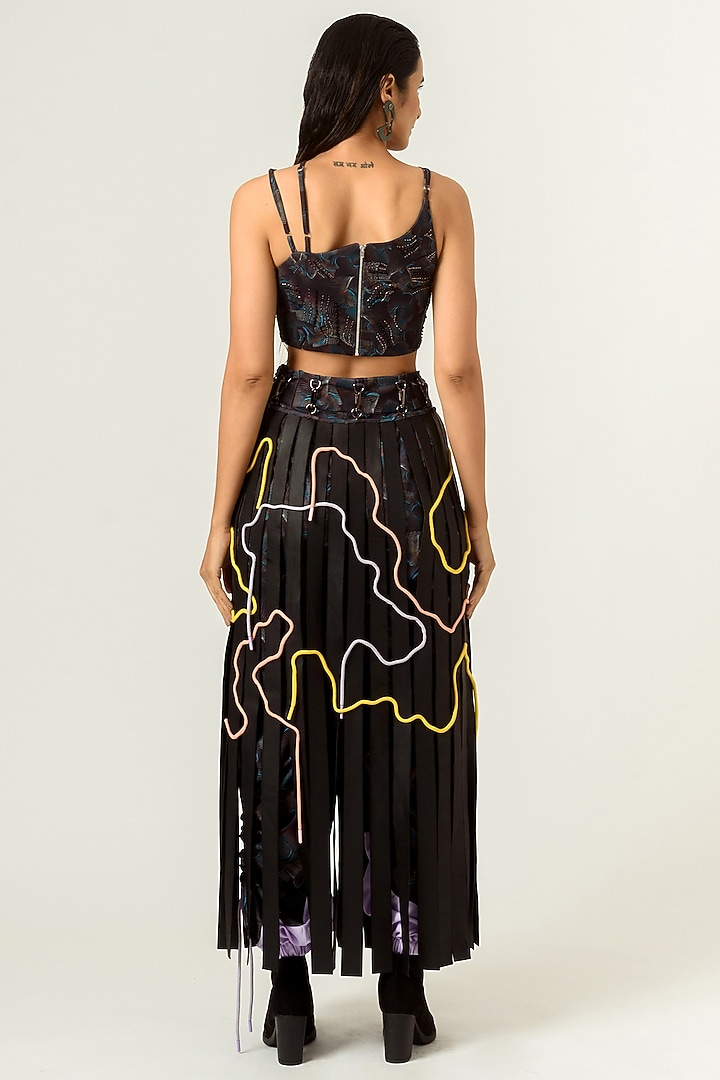 Black Printed Trousers With Detachable Skirt by SIDDHANT AGRAWAL at Pernia's Pop Up Shop