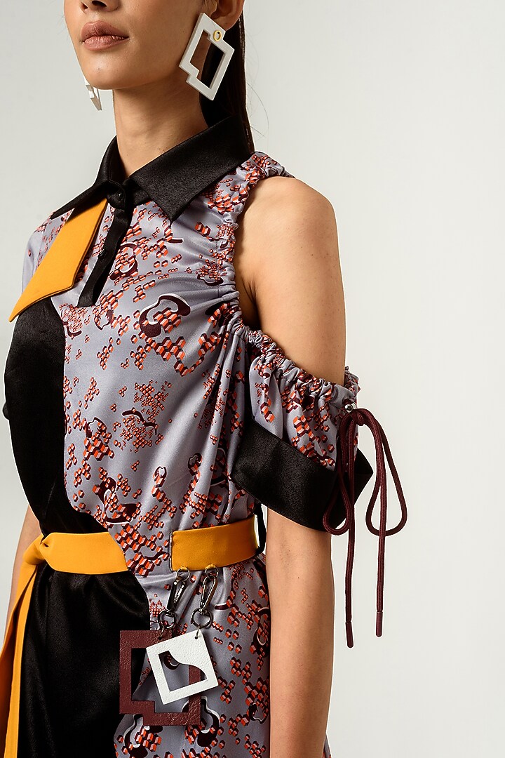 Black & Lilac Grey Printed High-Low Summer Dress by SIDDHANT AGRAWAL at Pernia's Pop Up Shop