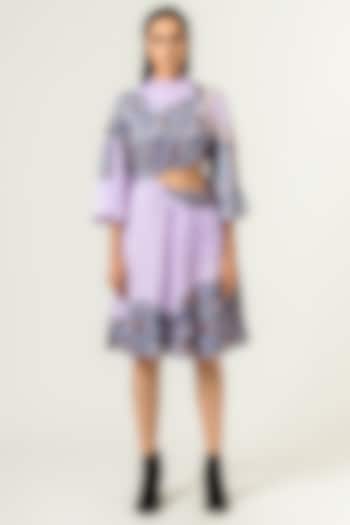 Lilac & Deep Turquoise Printed A-Line Dress by SIDDHANT AGRAWAL