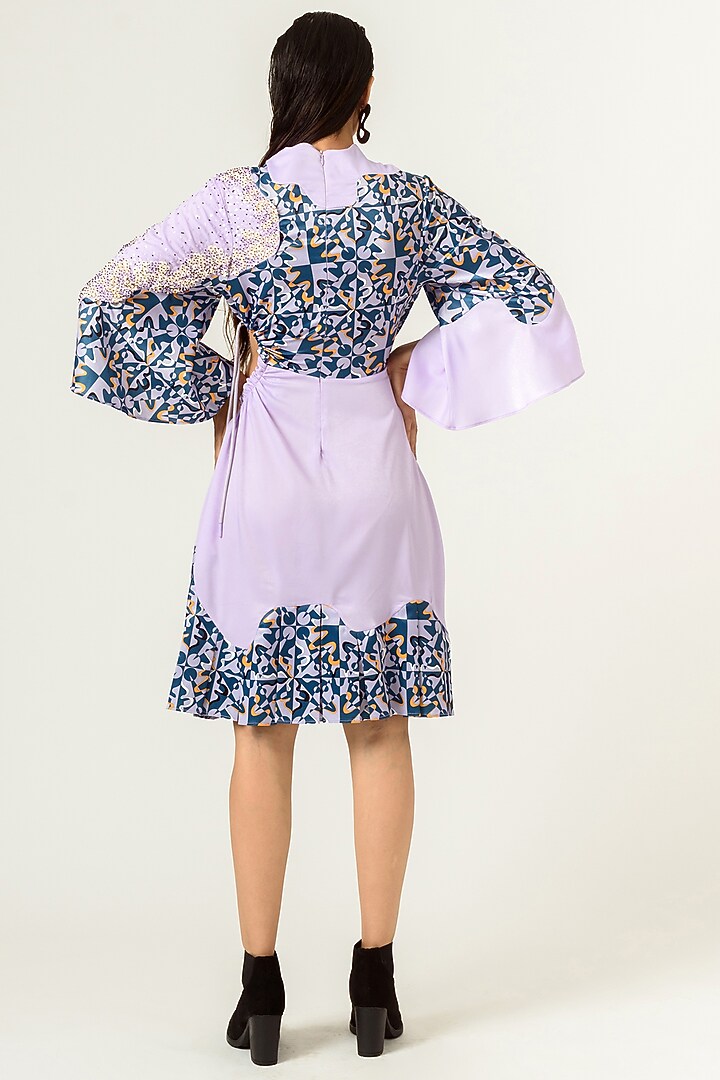 Lilac & Deep Turquoise Printed A-Line Vacation Dress by SIDDHANT AGRAWAL at Pernia's Pop Up Shop