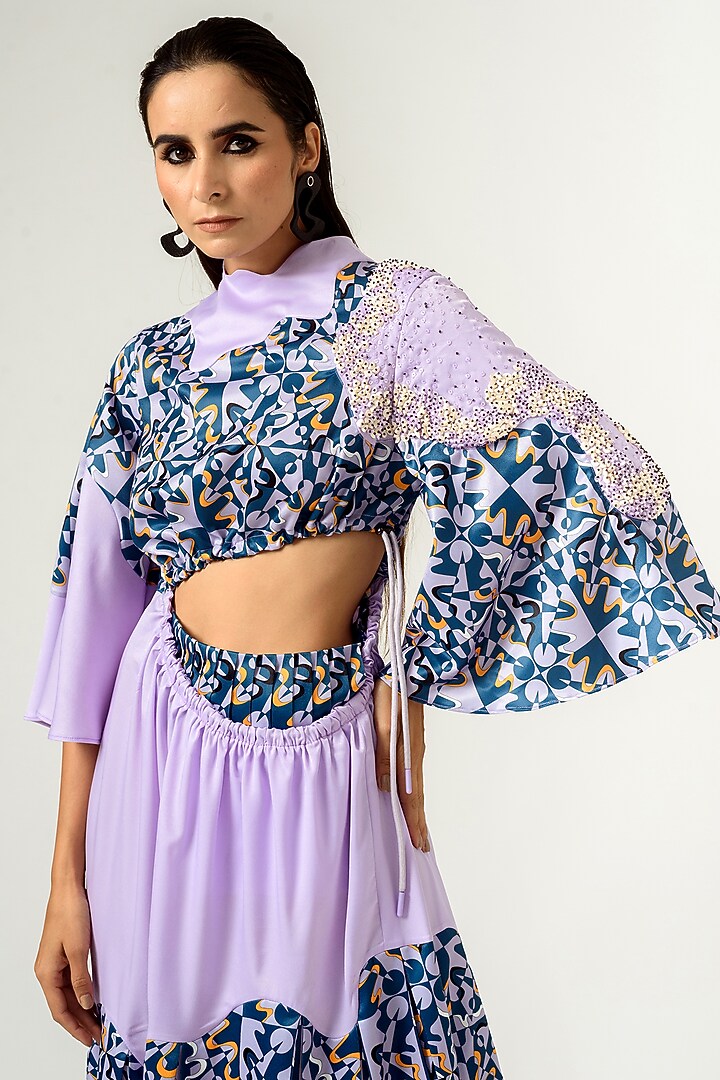 Lilac & Deep Turquoise Printed A-Line Vacation Dress by SIDDHANT AGRAWAL at Pernia's Pop Up Shop