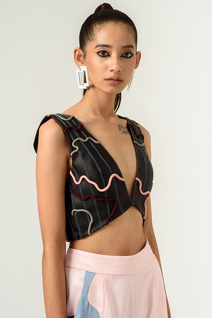 Black Hand Embroidered Bustier by SIDDHANT AGRAWAL at Pernia's Pop Up Shop