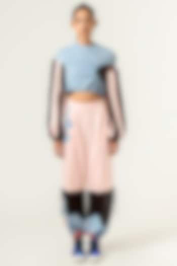 Cashmere Blue & Peach Crop Top by SIDDHANT AGRAWAL
