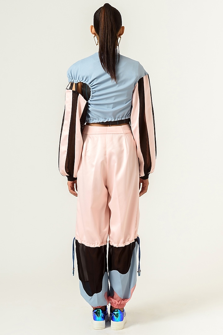 Cashmere Blue & Peach Crop Top by SIDDHANT AGRAWAL at Pernia's Pop Up Shop