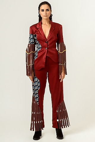 Cayenne Red Printed Strappy Blazer by SIDDHANT AGRAWAL