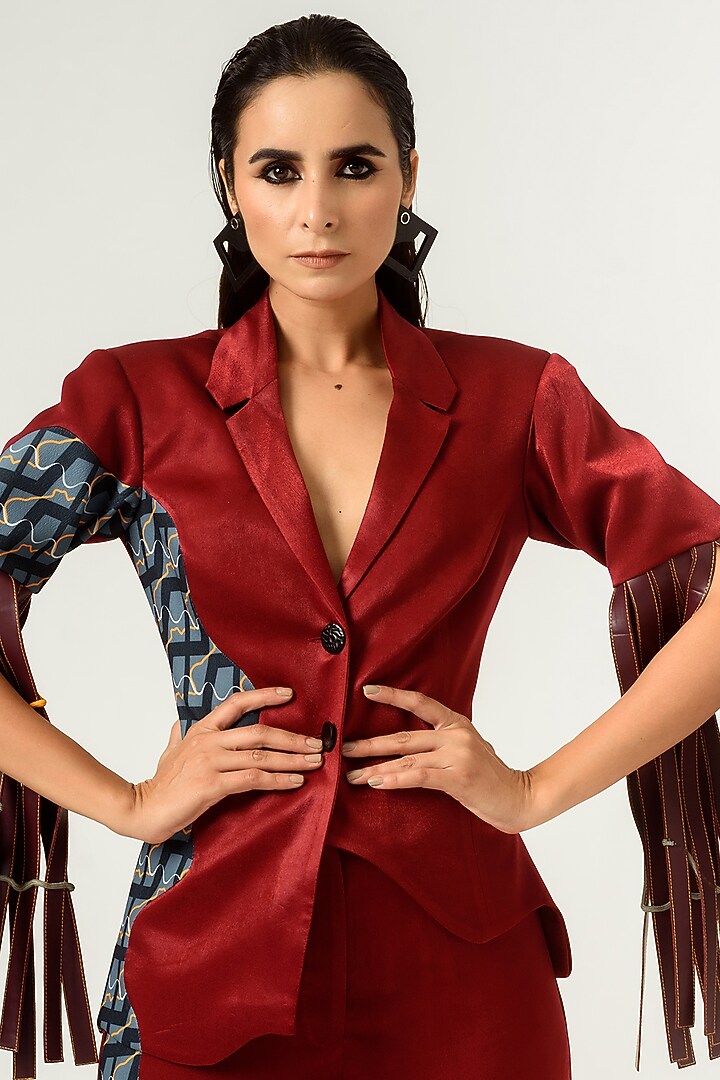 Cayenne Red Printed Strappy Blazer by SIDDHANT AGRAWAL at Pernia's Pop Up Shop