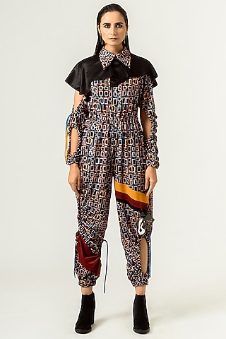 Black Printed Jumpsuit by SIDDHANT AGRAWAL