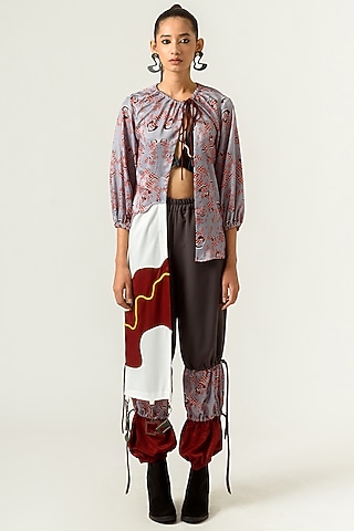 Taupe & Lilac Grey Printed Trousers by SIDDHANT AGRAWAL
