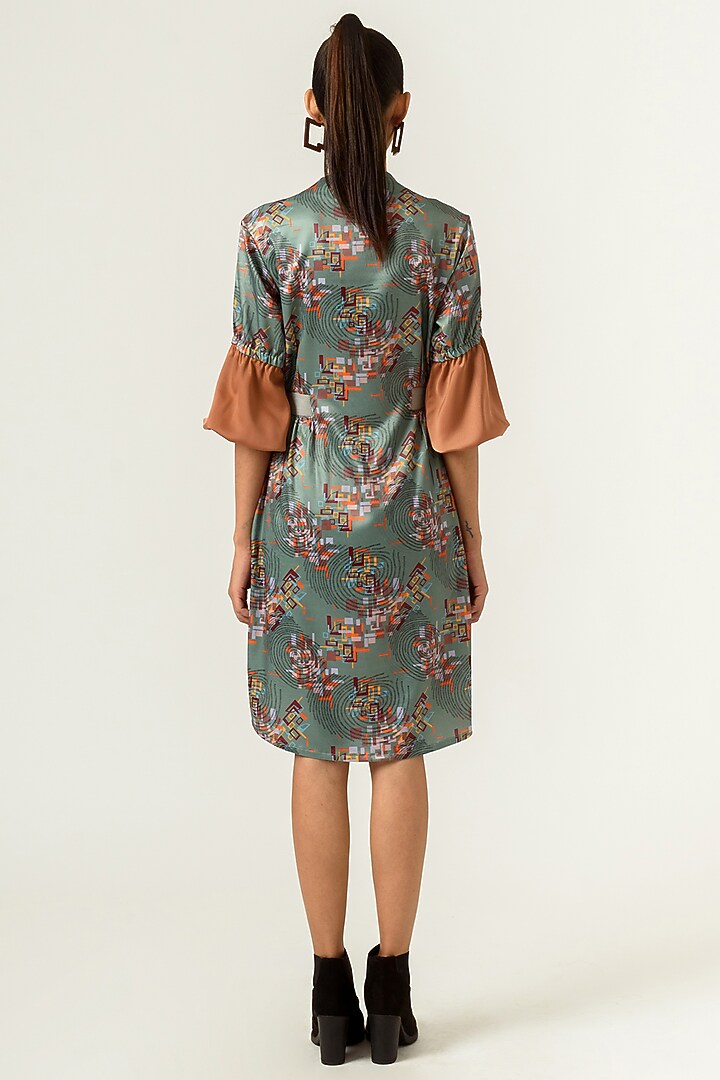 Hedge Green & Burnt Almond Printed Summer Dress by SIDDHANT AGRAWAL at Pernia's Pop Up Shop