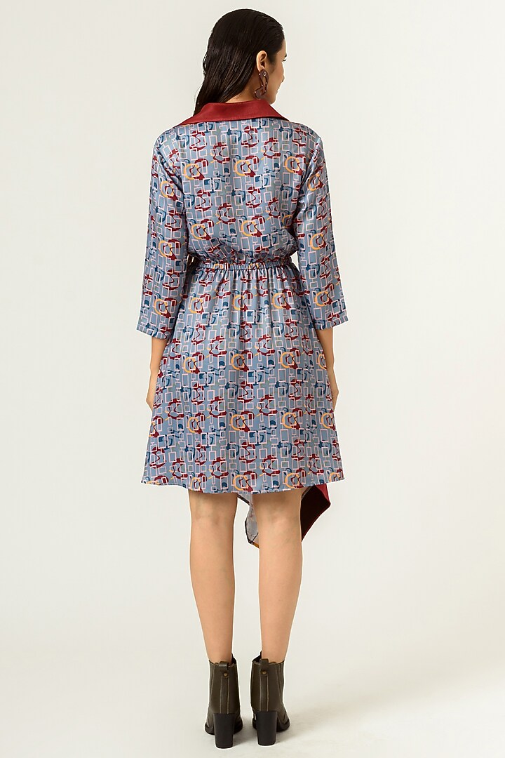 Ice Blue & Cayenne Red Printed Summer Dress by SIDDHANT AGRAWAL at Pernia's Pop Up Shop