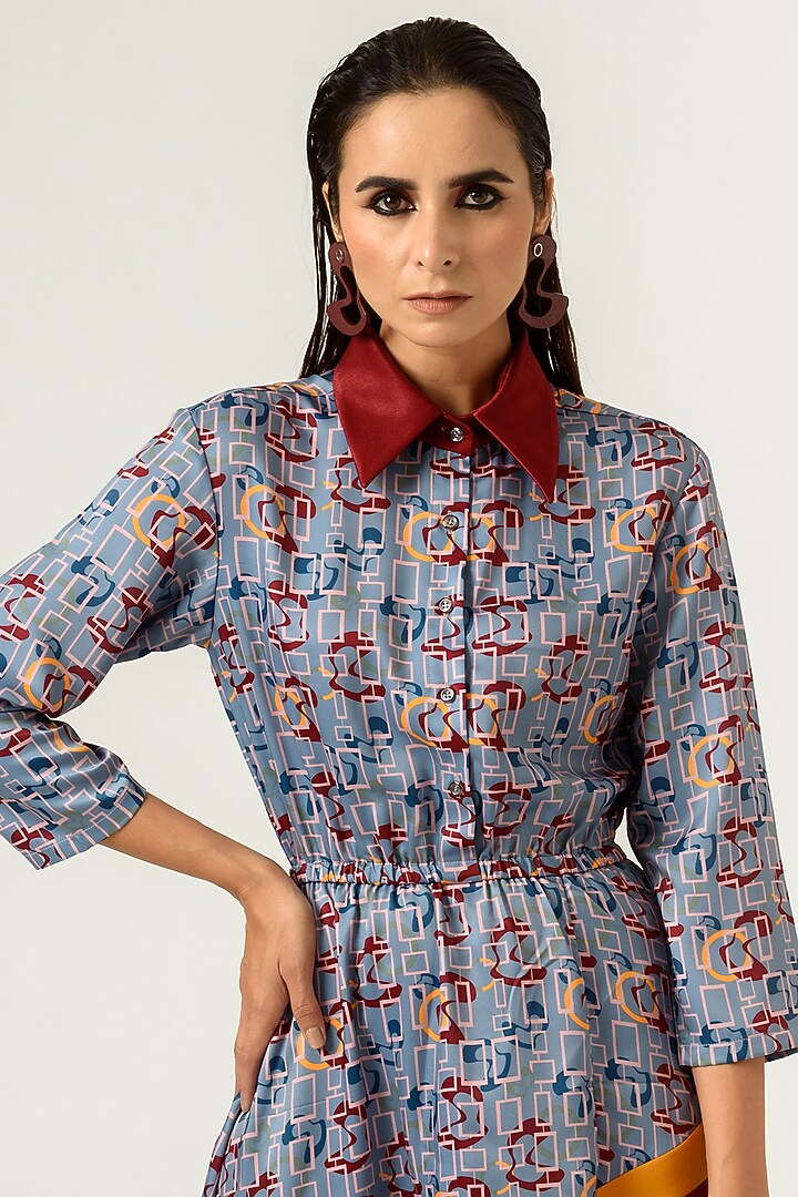 Ice Blue & Cayenne Red Printed Summer Dress by SIDDHANT AGRAWAL at Pernia's Pop Up Shop