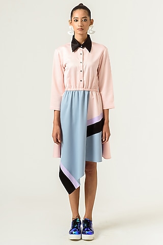 Peach & Oxygen Blue High-Low Dress by SIDDHANT AGRAWAL