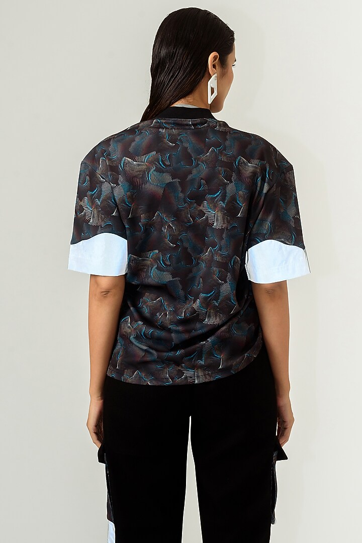 Black Printed Gathered T-Shirt by SIDDHANT AGRAWAL at Pernia's Pop Up Shop