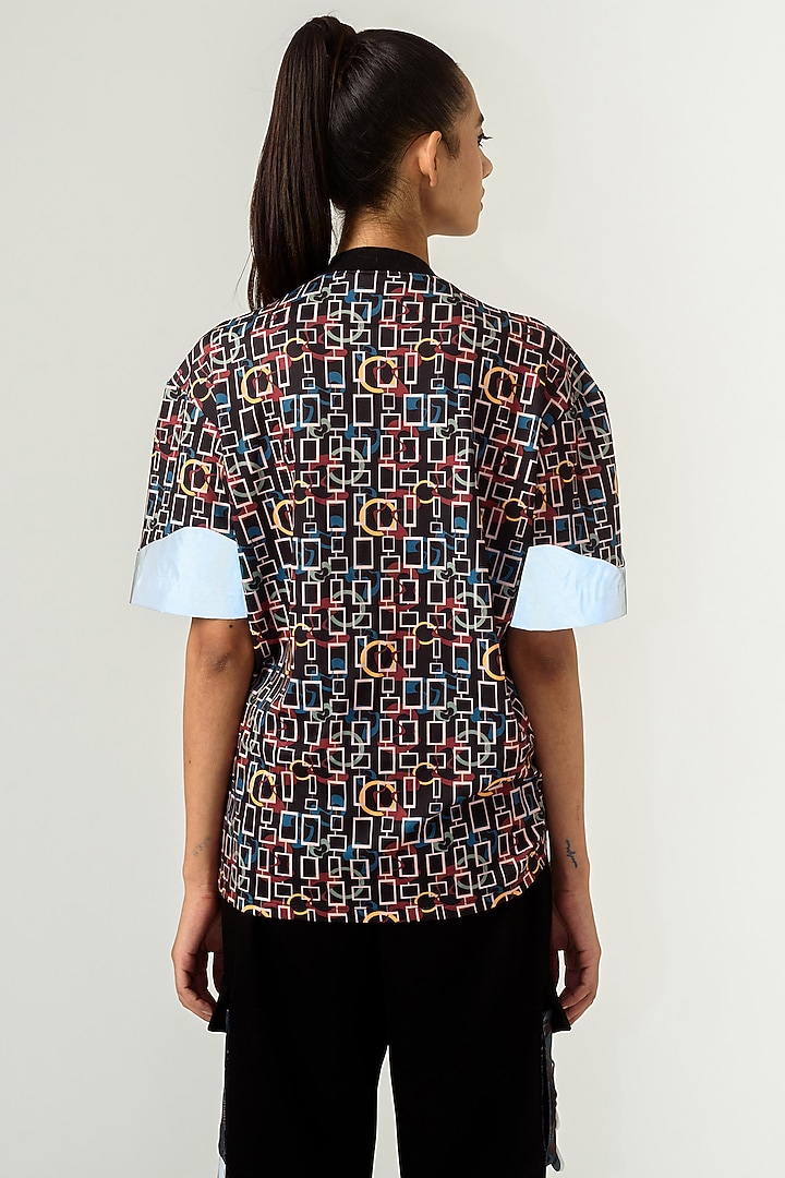 Black Torment Printed Gathered T-Shirt by SIDDHANT AGRAWAL at Pernia's Pop Up Shop