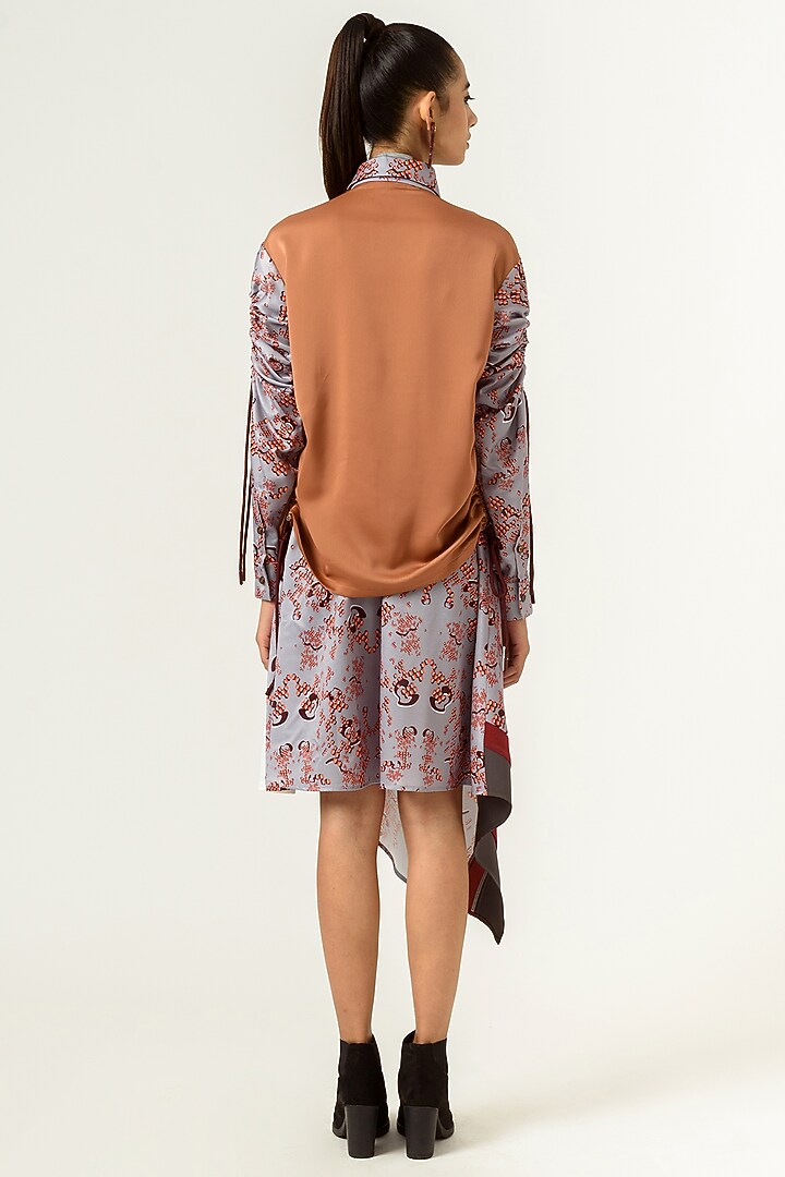 Burnt Almond & Lilac Grey Printed Shirt by SIDDHANT AGRAWAL at Pernia's Pop Up Shop