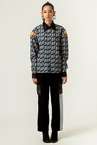 Ice Blue Printed Shirt by SIDDHANT AGRAWAL