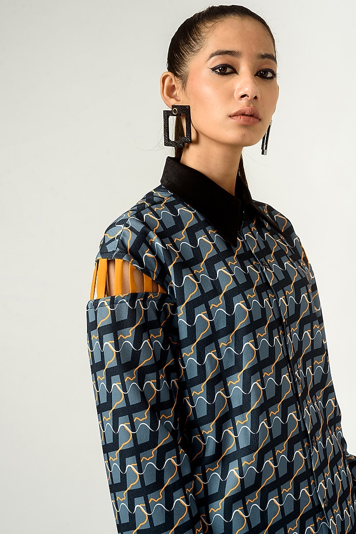 Ice Blue Printed Shirt by SIDDHANT AGRAWAL at Pernia's Pop Up Shop