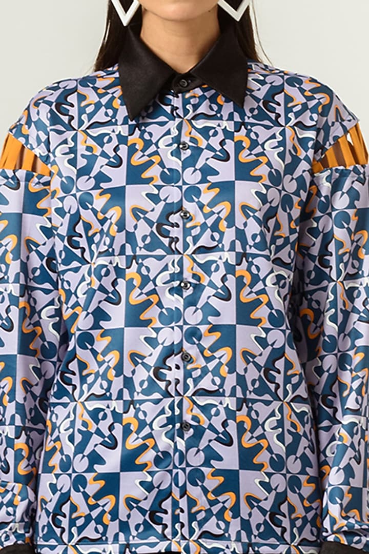 Lilac & Deep Turquoise Printed Shirt by SIDDHANT AGRAWAL at Pernia's Pop Up Shop