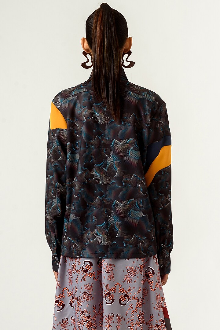 Black Printed Panelled Shirt by SIDDHANT AGRAWAL at Pernia's Pop Up Shop
