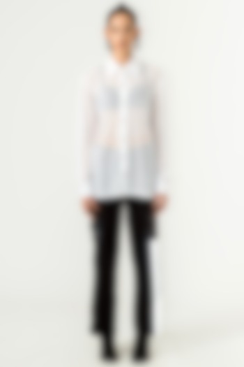 White Poly Knit Mesh Shirt by SIDDHANT AGRAWAL at Pernia's Pop Up Shop