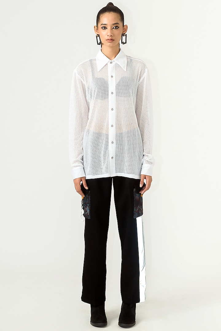 White Poly Knit Mesh Shirt by SIDDHANT AGRAWAL