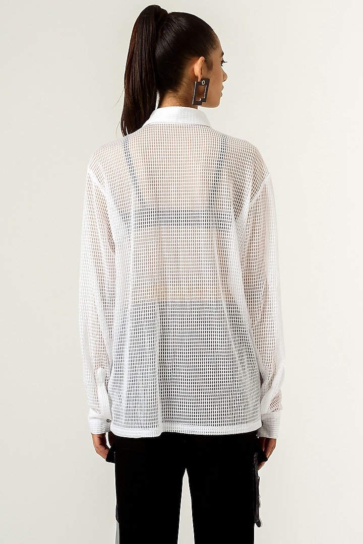 White Poly Knit Mesh Shirt by SIDDHANT AGRAWAL at Pernia's Pop Up Shop