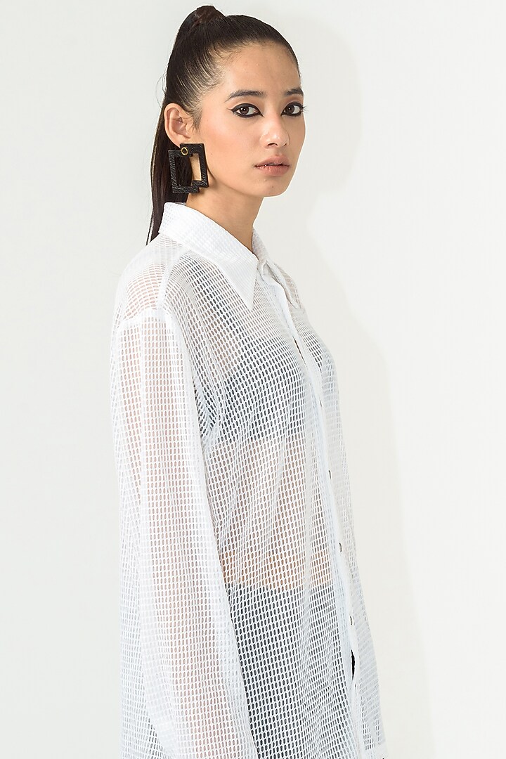 White Poly Knit Mesh Shirt by SIDDHANT AGRAWAL at Pernia's Pop Up Shop