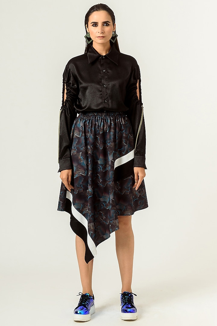 Black Printed Skirt by SIDDHANT AGRAWAL