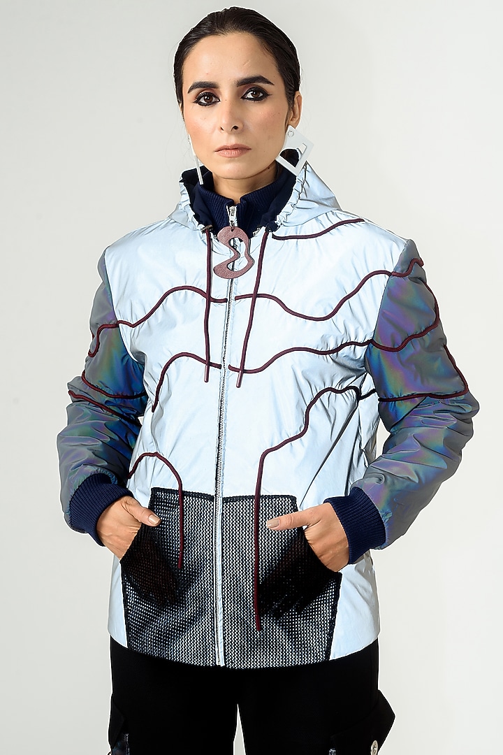 White Hand Embroidered Bomber Jacket by SIDDHANT AGRAWAL at Pernia's Pop Up Shop