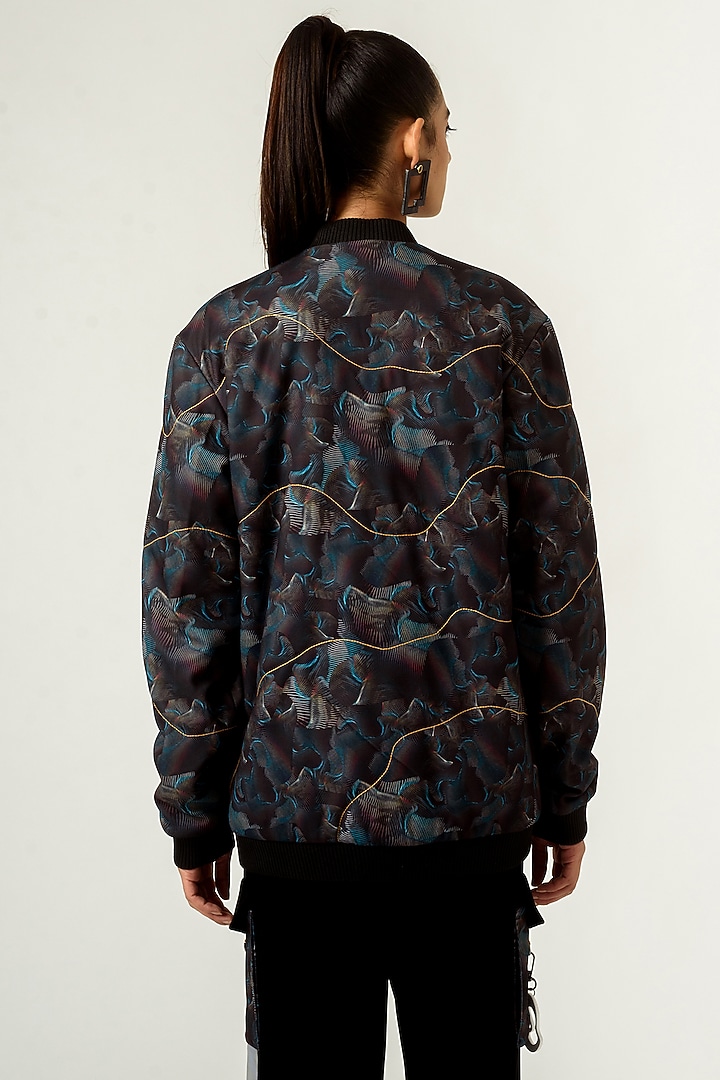 Black Printed Bomber Jacket by SIDDHANT AGRAWAL at Pernia's Pop Up Shop